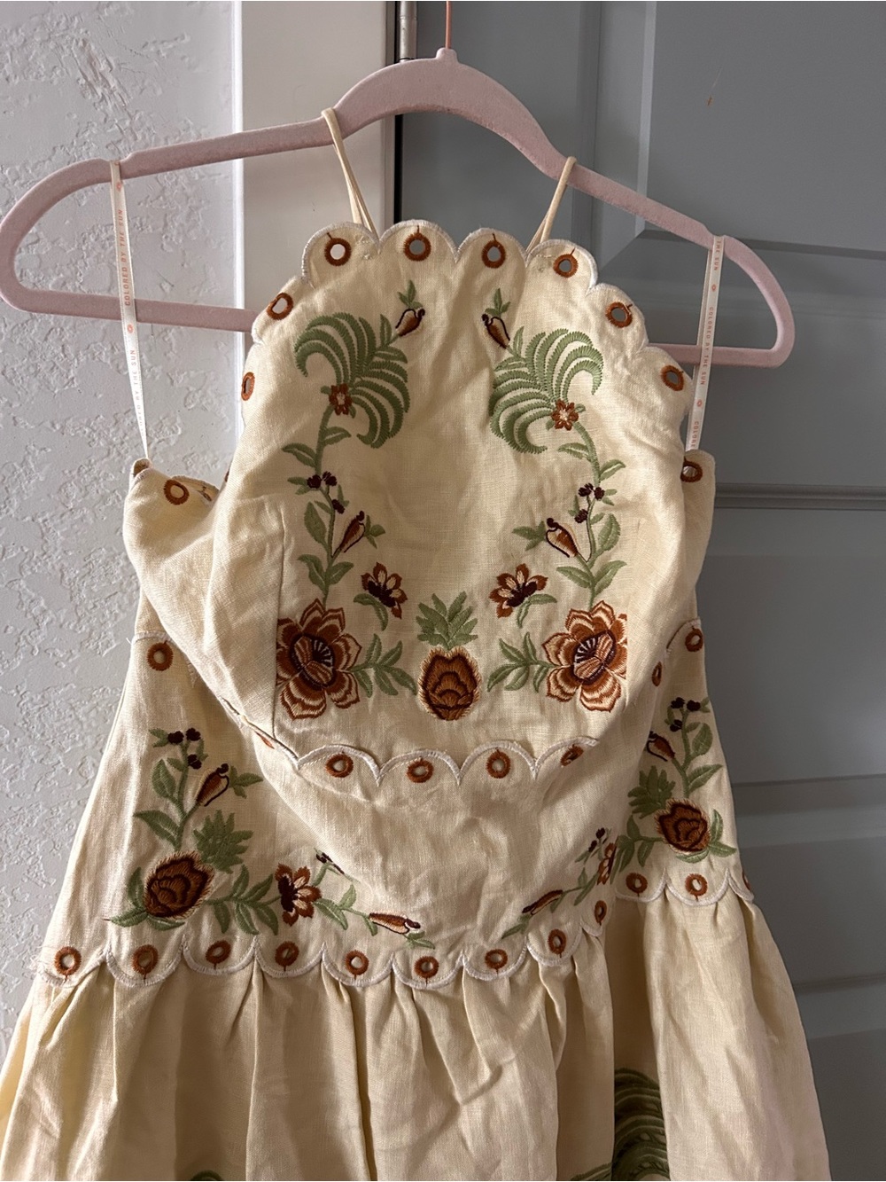 NWT Farm Rio Delicate Forest Linen Halter Eyelet Midi Dress - Picture 9 of 15